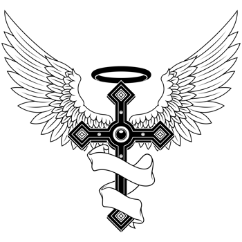 Winged Christian cross with ribbon, Christian symbology of paradise png