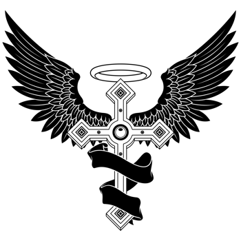 Winged Christian cross with ribbon, Christian symbology of paradise png