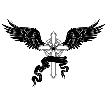 Winged Christian cross with ribbon, Christian symbology of paradise png