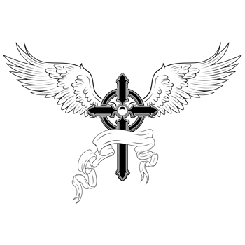 Winged Christian cross with ribbon, Christian symbology of paradise png
