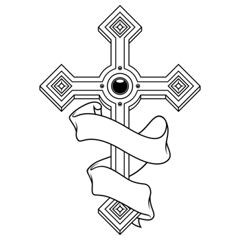 Christian cross with ribbon, symbol of Catholic religion, Christian cross with diamonds and ribbon png