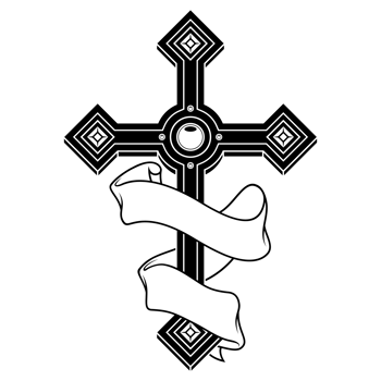 Christian cross with ribbon, symbol of Catholic religion, Christian cross with diamonds and ribbon png