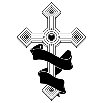Christian cross with ribbon, symbol of Catholic religion, Christian cross with diamonds and ribbon png