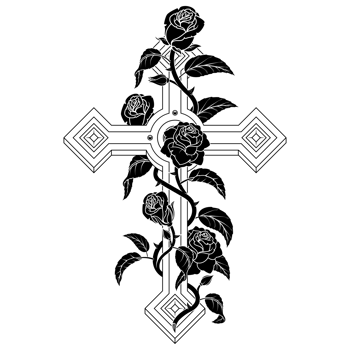 Christian cross surrounded by roses, symbol of the Catholic religion, rosary with diamonds and petals png