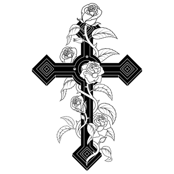 Christian cross surrounded by roses, symbol of the Catholic religion, rosary with diamonds and petals png