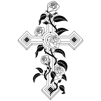 Christian cross surrounded by roses, symbol of the Catholic religion, rosary with diamonds and petals png