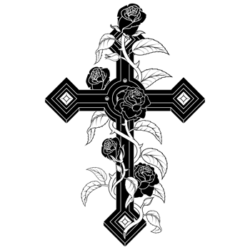 Christian cross surrounded by roses, symbol of the Catholic religion, rosary with diamonds and petals png