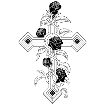 Christian cross surrounded by roses, symbol of the Catholic religion, rosary with diamonds and petals png