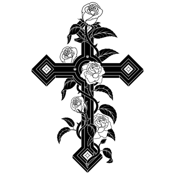 Christian cross with roses and petals png