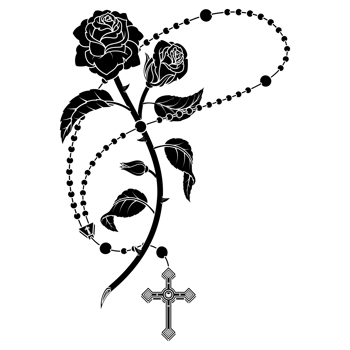 Christian cross surrounded by roses, symbol of the Catholic religion, rosary with diamonds and petals png