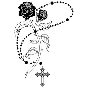 Christian cross surrounded by roses, symbol of the Catholic religion, rosary with diamonds and petals png