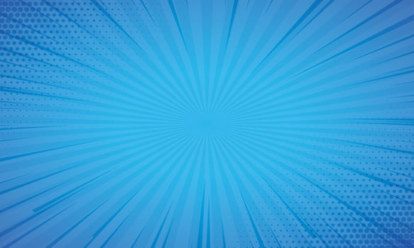 Comic book blue background with halftone dots and rays. illustration vector