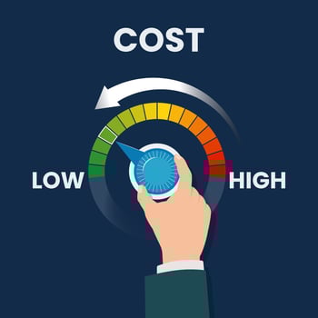 Hand turning cost dial to lower position. Cost reduction concept illustration vector