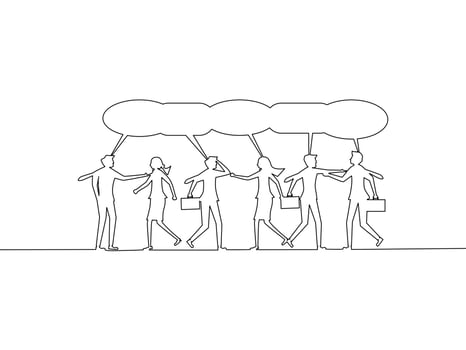 one line drawing of people talking with speech bubbles vector