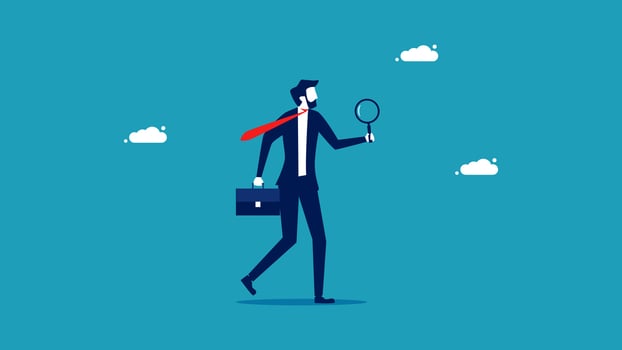 businessman with briefcase and magnifying glass vector