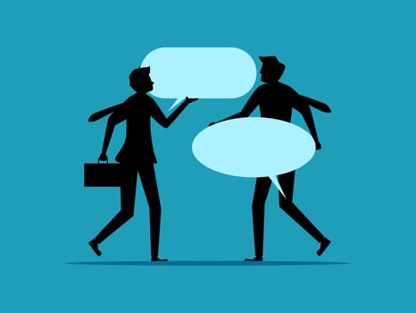 two business people talking with speech bubbles vector