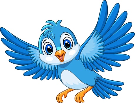 Cute blue bird cartoon flying vector