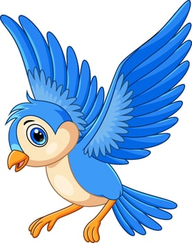 Cute blue bird cartoon flying vector
