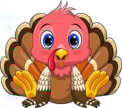 Cute Cartoon turkey bird on white background vector