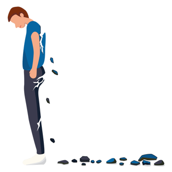 Very sad young man standing falling apart. png