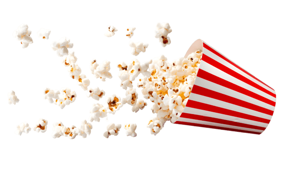 Popcorn spilling from a striped box isolated on a transparent background png