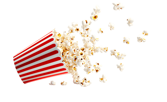 Popcorn spilling from a striped box isolated on a transparent background png