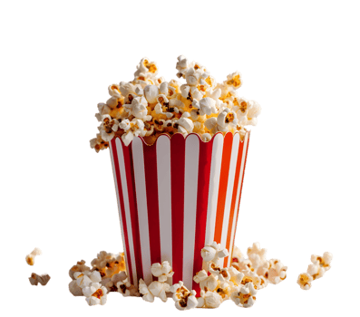 Popcorn spilling from a striped box isolated on a transparent background png