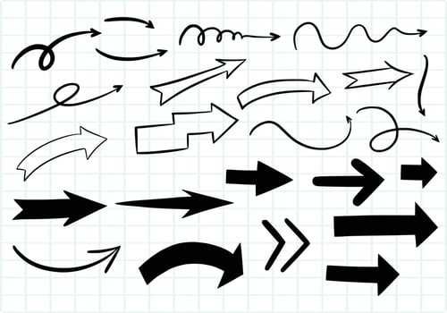 Hand draw directional arrows set sketch design vector