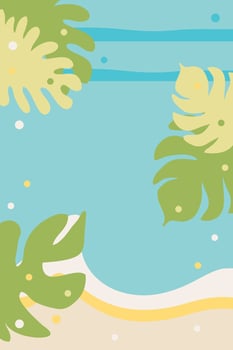 Summer poster with tropical leaves in flat style. Perfect for story, banner, cover, postcard. Colorful background for decor and design. vector