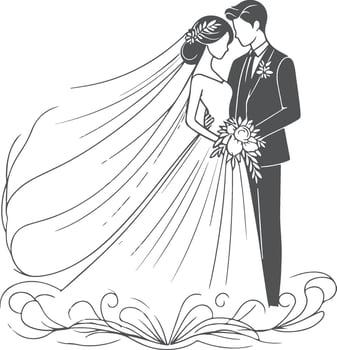 Continuous one line drawing of a wedding couple illustration. vector