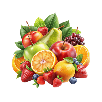 Fresh Mix fruits with leaves isolated png