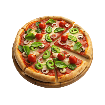 freshly baked pizza with a perfectly cut slice png