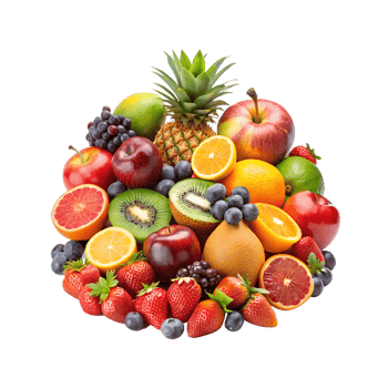 Fresh Mix fruits with leaves isolated png