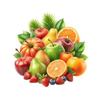 Fresh Mix fruits with leaves isolated png