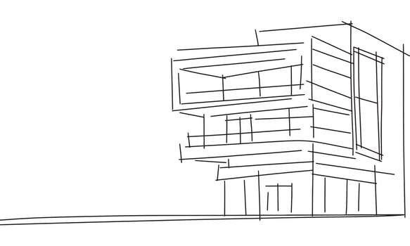 Sketch modern building architecture. Hand drawn art. vector
