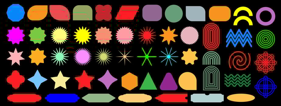 Brutalist abstract geometric shapes. Brutal modern star figure, oval spiral. Swiss design aesthetics. Bauhaus design in Memphis. vector