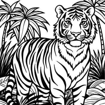 a tiger in the jungle coloring pages vector