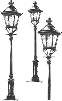 Detailed vintage ornate street lamp post line drawing vector