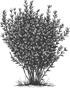 Detailed botanical drawing of a lush bush with intricate branches and leaves vector