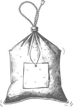 Hand drawn vintage burlap sack with rope and blank label vector