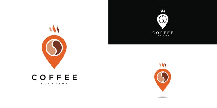 Coffee shop location pin logo design . Premium vector