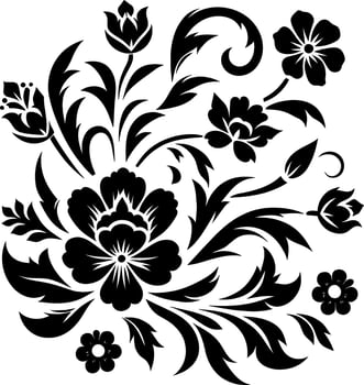 decorative Floral design Silhouette Motif Pattern, Flower design elements silhouette pattern black and white, decorative Botanical Flourish Silhouette pattern illustration vector