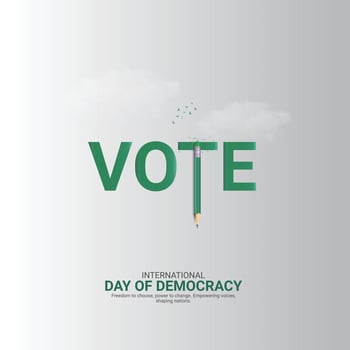 International Day of Democracy Creative Ads. hand and vote icon isolated on Template for background. Democracy Poster design, , 3d, illustration, Sep 15. Important day, Holiday concept. vector