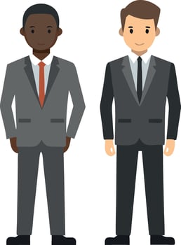 Two businessmen standing confidently, wearing suits and ties, representing corporate success and professionalism. The image highlights business attire and workplace confidence. vector