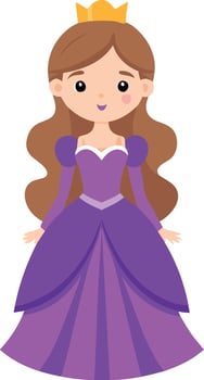 A young princess in a purple dress and a crown, looking regal and elegant. vector