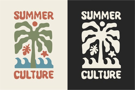 Illustration of a stylish vintage palm tree with a beautiful sea view. vector
