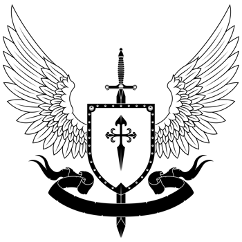 European coat of arms with wings, heraldic shield of the middle ages png