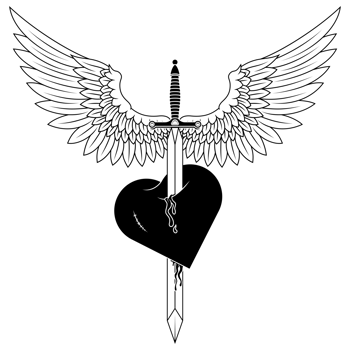 European medieval sword with wings, Winged sword piercing a heart as a symbol of love png