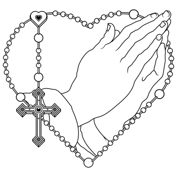 Praying hands with heart-shaped rosary, rosary with Christian cross, symbol of the Catholic religion png