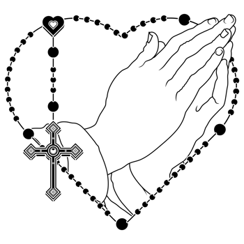 Praying hands with heart-shaped rosary, rosary with Christian cross, symbol of the Catholic religion png